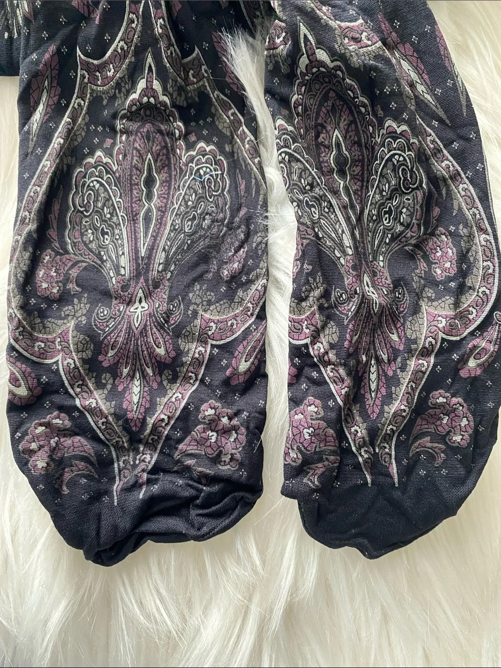 Paisley print navy stocking tights
